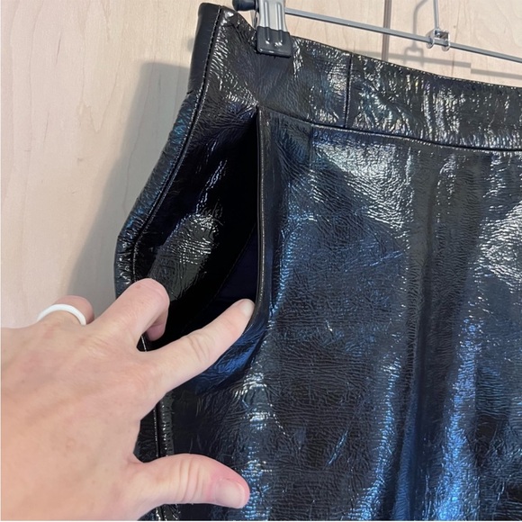 Vintage Jigsaw black 100% goat leather mini skirt front pockets size 4 - Picture 3 of 9